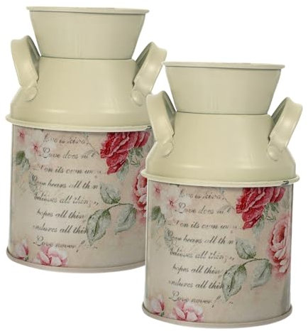 Garneck 2 Stücke Große Vintage Milchkanne Deko Aus Metall – Rustikale Blumenvase Für Garten Und Balkon - Landhaus Stil - Ideal Für Shabby Chic Tischdekoration Im Wohnzimmer Und Büro