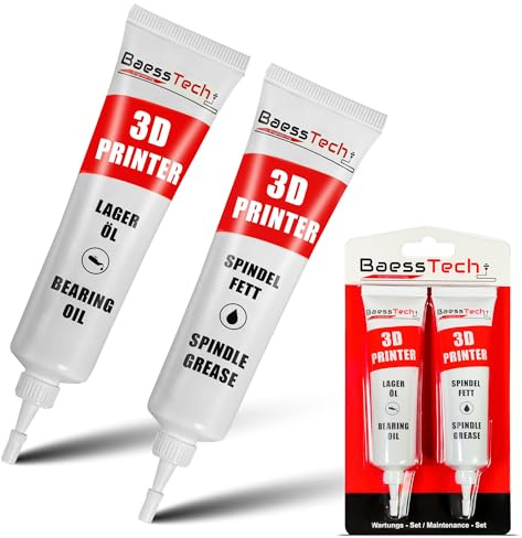 BaessTech 3D-Drucker Fett & Öl Zubehör Set zur professionellen Wartung - Spindel Öl Fett zur Druckoptimierung & Geräuschreduktion - 3D Druck Schmierfett, 30ml Lageröl & 30g Spindelfett Set