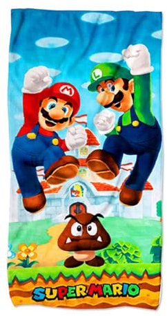 UHDS Kinder Strandtuch Badetuch Handtücher Duschtuch Mikrofaser 75 x 150 cm Weiches, Saugfähiges Mario Handtuch, Geschenk für Jungen und Mädchen, Mehrfarbig