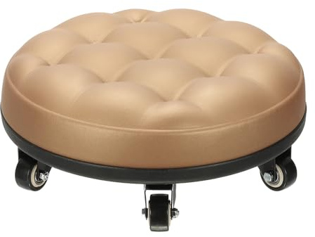 PATIKIL Silla Taburete Rodante Bajo De Cuero PU con Ruedas Universales para Hogar Oficina Fitness (Dorado) Altura 5.1 Pulgadas