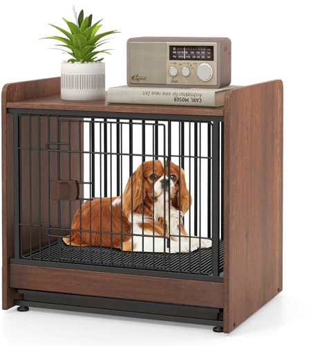GYMAX Hundekäfig, Hundebox, industrielle Haustierkäfig mit verschließbarer Tür & verstellbaren Fußpolstern, Hundehütte, Hundezwinger für kleine/mittelgroße Hunde (mit herausnehmbarem Tablett)