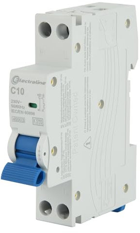 Electraline 87001 Leitungsschutzschalter 10A, Kurve C (optimaler Schutz gegen Überstrom und Kurzschluss), 1P+N, 4,5kA, 240V, CE, KEMA-KEUR, und UKCA