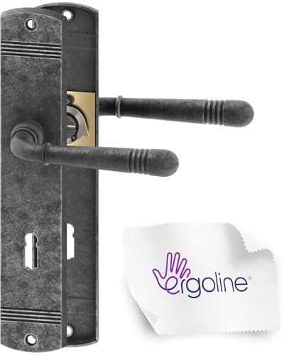 ERGO line LOFTY Türbeschlag, Türgriff, Türklinke mit Buntbart Langschild für Zimmertüren, Drückergarnitur, Türklinke, Türdrücker für Innentüren, Nickel Antik