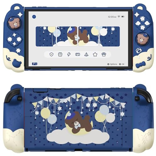 playvital Cover Dockable Rigida per Nintendo Switch 2 Console, Custodia Protettiva Silicone per Joycon 2&Supporto Regolabile Extra&Copri Analogici, Accessori Carini, Buonanotte Orso-Blu