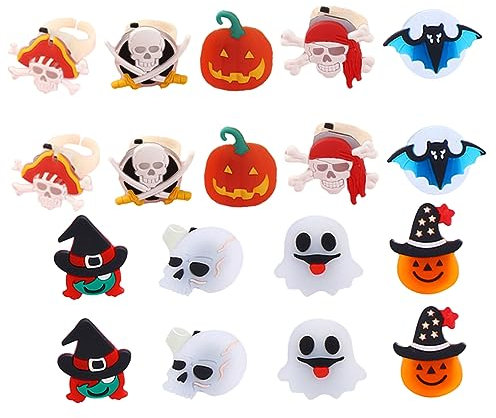 TOYANDONA 18 Stück Teiliges Halloween LED Finger Ring aus PVC Leuchtende Halloween Ornamente mit Verschiedenen Motiven für Erwachsene für Partys und Dekoration