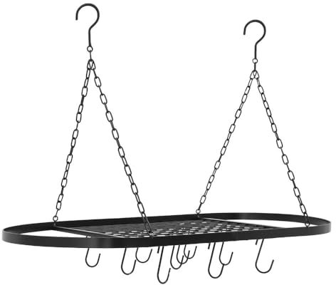 NYSDM Iron Ceiling Mounted Pot Rack with Grid and Hooks, Simple Installation and Cleaning