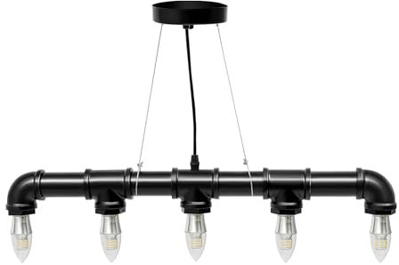 CHIMHOON Retro Industrial Wasserrohr Hänge Lampe, Esszimmer Pendelleuchte, Hängelampe, Deckenlampe E27, Decken-Pendel, Industrie 5-Licht Café Bar Lamp, Rustic Steampunk Metallwasserrohr Kronleuchter