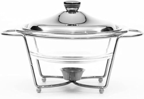 SYLUOQP Placas de Plato de chaza de Buffet Redondo: Buffet de 2 litros con Tapa de Vidrio para Servir Alimentos Calientes y Mantener la Tristeza alejada de Acero Inoxidable,Plata