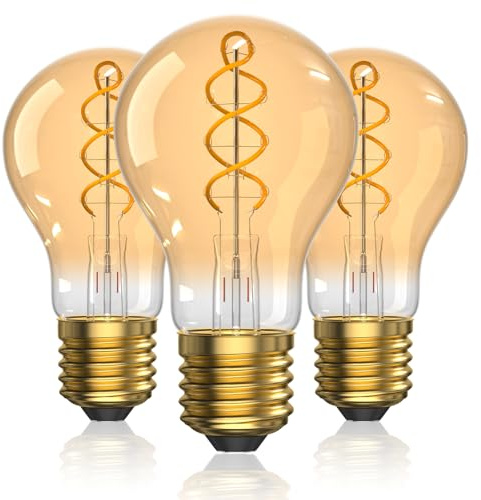 Bonlux Beleuchtung E27 LED Glühbirne, 4W 2000K Warmweiss - Dekorative Vintage Lampe Energiesparlampe Filament A60 Bernstein Glas für Café Bar Wohnzimmer Schlafzimmer, Nicht Dimmbar 3er Pack