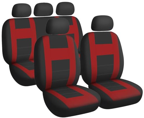 Lescars Sitzbezüge: 9-tlg. Autositzbezüge-Set mit Kopfstützenbezügen, für 5-Sitzer, rot (Sitzbezüge Auto, Auto Schutzbezüge, Kfz)