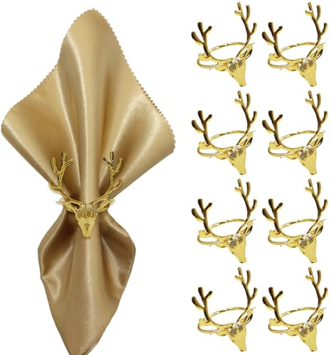 Lvjkes Serviettenringe, Serviettenhalter Esszimmerring Blatt Mundtuch Seidenschal Schnalle, für Weihnachten, Hochzeitsbankett Jahrestag Party Geburtstag Festival Taufe Tischdekoration (Hirsch/8 Stück)