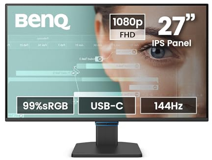 BenQ Monitor GW2790C 27 1080p FHD 144Hz IPS Eye-Care para Oficina en casa, USB-C, 1080x1920, Optimizador Visual, sin parpadeos, Baja luz Azul, Bisel Ultrafino, Certificado TÜV, Eye-CareU