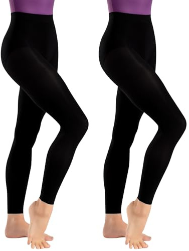 Lancry Lot de 2 paires de collants sans pieds pour femme et fille, 60 deniers, opaques et doux, noirs, Noir , S