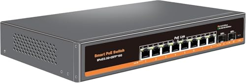 2.5G Unmanaged PoE Switch mit 8 x 2.5G Base-T Ports und 2 x 10G SFP Uplink Port, 120W kompatibel mit 100/1000/2500Mbps, Fanlesss Design, Plug & Play, 2.5Gb Power Over Ethernet Switch(10)
