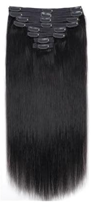 Gerade Clip-In-Haarverlängerungen, echtes menschliches Haar, schwarze Frauen, natürliche Clip-Ins for Frauen, nahtlos, weich und natürlich, Schwarz, 120 g, 8 Stück Wear and Go(24inches)