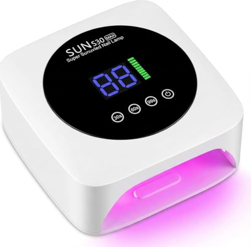 ARREBLY Cordless UV LED Nail Lamp, 220W Rechargeable Nail Dryer for Gel Nails, 57 LED Beads, Touch LCD Display with 3 Timers & Auto Sensor, Portable Nail Lamp for Home & Salon Use