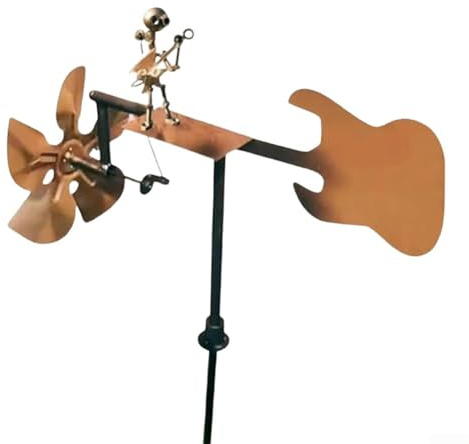 GLFLOW for Rock Band Windmill Garden Decoration with Guitarist Figurine - Handcrafted Metal Wind Spinner for Yard, Lawn, Park or Patio Display