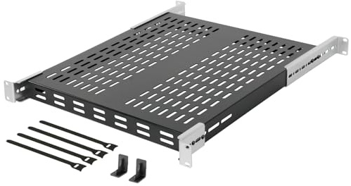 Tecmojo 19 Pulgadas 1U Estante de Montaje Fijo para Servidores, Profundidad 550mm, Profundidad Ajustable de 343mm a 800mm, Ajustable, Ventilado, Capacidad de Carga 110kg, Negro