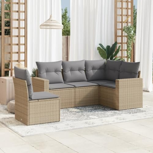 Owoxanthellate 5-TLG. Beige Garten Lounge Set Poly Rattan 62 x 62 x 69 cm Outdoor Sofa Eckbank mit Stauraum Wetterfest wetterfest für Terrasse Balkon Wintergarten