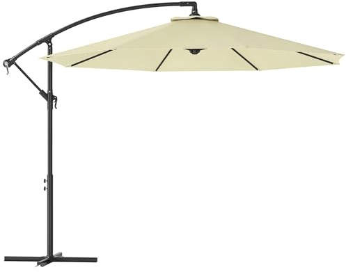 Outsunny Ombrellone da Giardino 3x3m con Tettuccio Regolabile, Base a Croce, Prese d'Aria, Manovella, Ombrellone Decentrato Inclinabile in Acciaio e Poliestere, per Cortile Terrazza, Beige