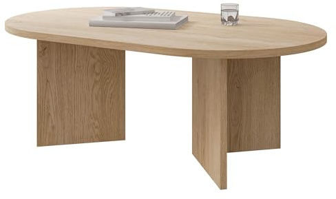 Mirjan24 Couchtisch Gelizo mit ovaler Tischplatte (Eiche Cremona) | Länglicher Couchtisch mit asymmetrischem Untergestell und 22 mm starker Tischplatte, B/H/T: 110/42/65 cm