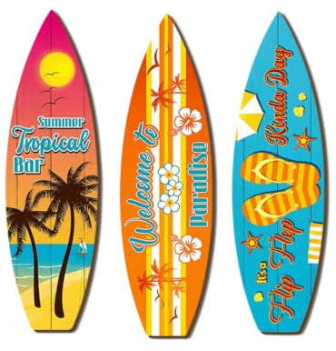 JIRVEX 3 Tablas Surf Decorativas para Pared Exterior | Resistentes a la Intemperie | Decoración Hawaiana de Verano para Jardín, Terraza, Piscina, Playa y Tiki Bar.