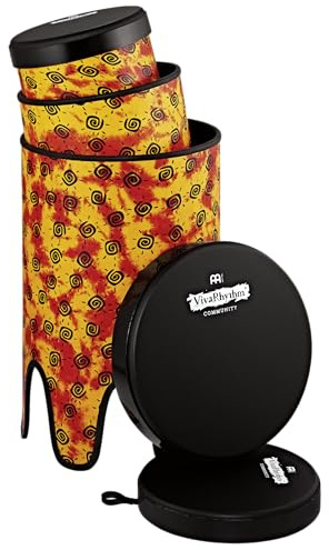 Meinl Percussion Pop Off Bass Drum Set, Mehrfarbig (VR-BDPOSET-NH) | VivaRhythm Pop Off Bass Drum Set, Vorgestimmt, Stapelbar, Abnehmbares Fell, 10, 12 und 14 Zoll, Kunststoff und Nappa