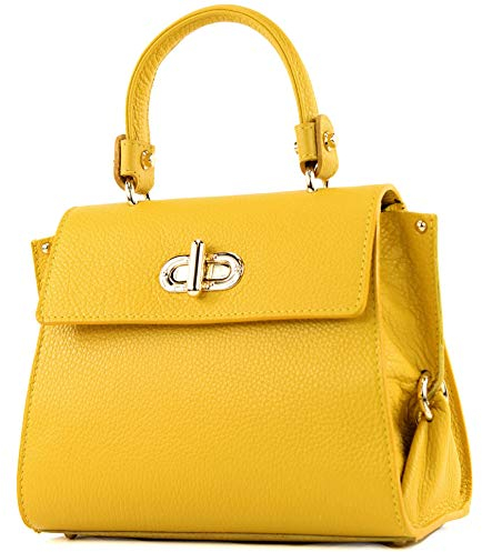 modamoda de - T182 - ital. Damen Henkeltasche Klein Leder, Farbe:Gelb