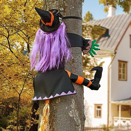 JOYIN Halloween Outdoor Decoration, 40 Crashing Witch into Tree Halloween Flying Witch Decoration Clearance for Yard, Lawn, Patio, Porch outdoor Tree Decoration