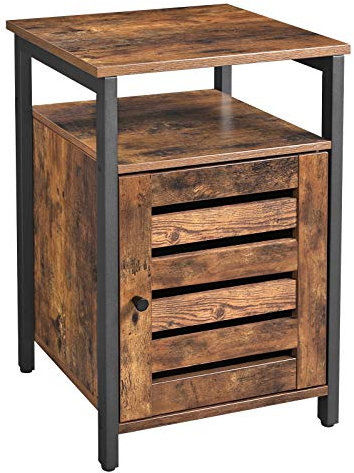 VASAGLE Nightstand, End Table with Open Shelf, Side Table, Inner Adjustable Shelf, Steel Frame, 15.7 x 15.7 x 23.6 Inches, Bedroom, Industrial, Rustic Brown and Black ULET62BX