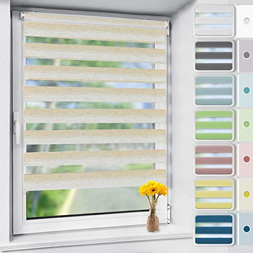 Vkele Doppelrollo Klemmfix ohne Bohren, 80x200cm(BxH) Leinen, Duo Rollos für Fenster und Tür mit Klämmträger, Fensterrollo lichtdurchlässig und verdunkelnd, Seitenzugrollo Wandmontage