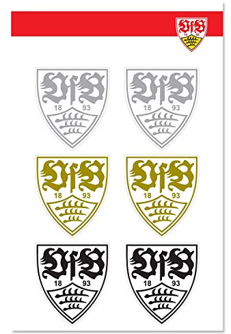 VfB Stuttgart Aufklebebogen - Wappen Silber Gold schwarz - 6er Set Aufkleber, Sticker - Plus Lesezeichen Wir lieben Fußball