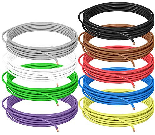 DCSk Cable para vehículos – 1,50 mm² – 10 m – FLRY B asimétrico Surtido 9 Colores – 1.50 mm² – Cable de Coche Trenzado – Rojo Negro Azul Marrón Amarillo Verde Violeta Blanco Gris – 1 50 mm2