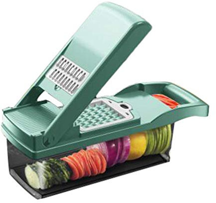 Angyu Multi-Function Quick Push-food Chopper Vegetable Slicer Dicer Fruit and Cheese Cutter with Container (Blue,31.8 * 11.8 * 11.8 cm)