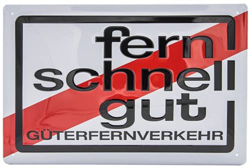 fern, schnell, gut - Güterverkehr - hochwertig geprägtes Blechschild, LKW, Brummi, Trucker Wandschild, 30 x 20 cm