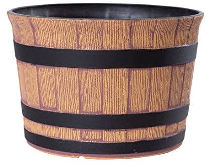 Jinfa 1 Mini stagno vaso ninfea giardino in plastica effetto legno | Mezzo barile noce | Ø36cm
