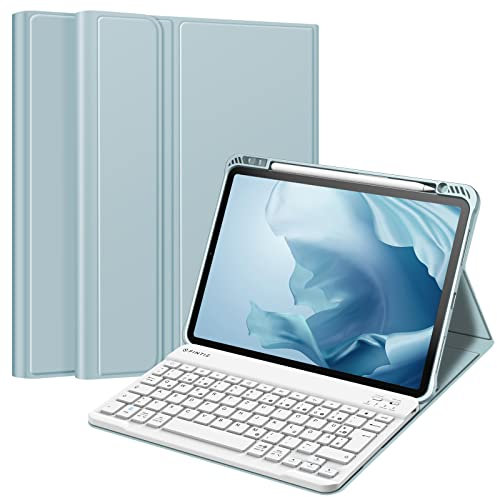 FINTIE Tastatur Hülle für iPad Pro 11 2022 (4. Generation)/ iPad Pro 11 2021(3. Generation)/ 2020/2018, Keyboard case mit magnetisch Abnehmbarer Deutscher Tastatur mit QWERTZ Layout, Eisblau