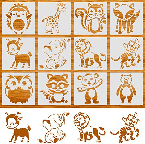 nuoshen 12 Stück Tiere Schablonen, 13 * 13cm Malerei Schablonen Tiere Schablonen Zum Malen Kunststoff Zeichnungs Schablonen Set Weihnachtsgeschenke Waschbar für DIY Basteln(Weiß)