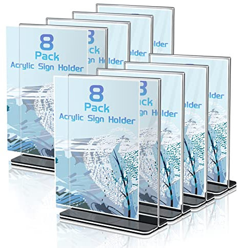 Toowood Menu Sign Holder, Doppelseitiger T-förmiger transparenter Acryl Tischkartenhalter, Menu Display für Office Business Restaurant ect.(8,A5