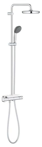 GROHE Vitalio Start 210 - Duschsystem mit Thermostatbatterie (wassersparend, Wandmontage, 2 Strahlarten, Sicherheitssperre bei 38°C), rund, chrom, 26814001