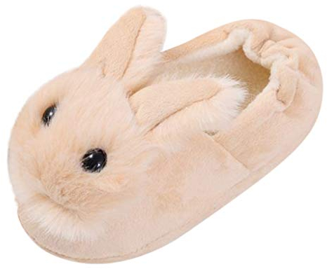 TIREOW Kleinkind Kinder Baby Karikatur Kaninchen Winter Warm Kuschelig Rutschfest Mit Süß Häschen Warme Schuhe Jungen Mädchen Niedliche Häschen Flauschige Rutschen Pelzige Pantoffeln (Beige, 26)