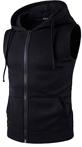 AIOIDI Felpa da Uomo Senza Maniche con Cappuccio Cotone Sportivo Gilet