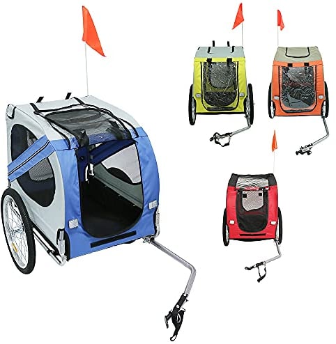 Universal Fahrradanhänger, Hundebuggy, Klappbarer Hundefahrradanhänger, Oxford Tuch Fahrradanhänger mit Reflektoren, ca. 73×137×90 cm, max. 40 kg, Blau-grau A