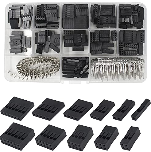 Mesee 620 Pieces Dupont Crimp Pin Connector Assortment Kit 2.54mm Pitch JST SM 1 2 3 4 5 6 Pin Single/Double Row Housing Socket Dupont Male Female Crimping Pins Adaptor Connectors Kit
