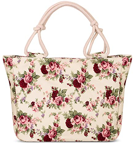 FORRICA Handtaschen Damen Groß Shopper Tasche Casual Segeltuch Schultertasche Schön Muster Frauen Handtaschen für Reisen Urlaub Einkaufen Blume C
