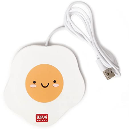 Legami - Calienta Taza USB, Warm it up, 10 x 10 cm, de Vinilo, Ideal para Tazas y Vasos con Fondo Plano, Entrada USB, Tema Egg