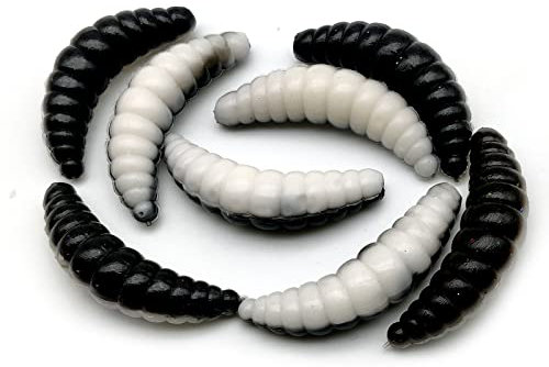 Forellenköder Bienenmaden, Gummiköder, Forellen Gummiköder, Angelköder,Trout Lures (Schwarz-Weiß)