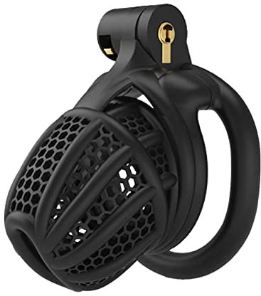 LYAMais 2022 neuBelüftung Keuschheitsgürtel Chastity Cage Set mit Penisringen in 4 Größen,Harz 3D Peniskäfig Cobra Keuschheitskäfig Cock Cage Sexspielzeug für Männer(flacher Ring)