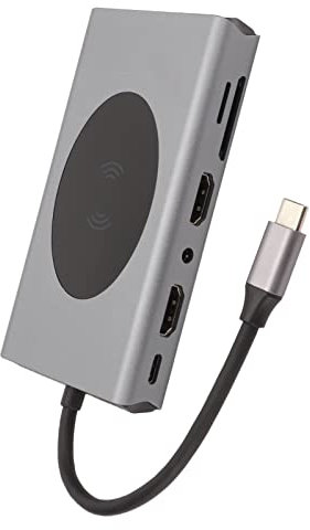 USB-C-Laptop-Dockingstation, 14-in-1-Typ-C mit HD-Dual-Display, USB-TypC-Hub-Multiport-Adapter-Dongle mit VGA, RJ45, 5 * USB 3.0, SD, TF, 10W-Wireless-Ladegerät, PD-AUDIO3.5-Dongle