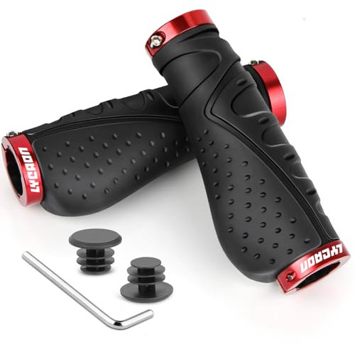 LYCAON Bike Lenker Griffe Fahrrad, Fahrradgriffe Ergonomisch rutschfeste Gummi Fahrrad Griff mit Aluminium Lock, Handgriff für Scooter Cruiser Urban Dreirad Rad Stuhl Mountain Road Bike BMX MTB (Rot)